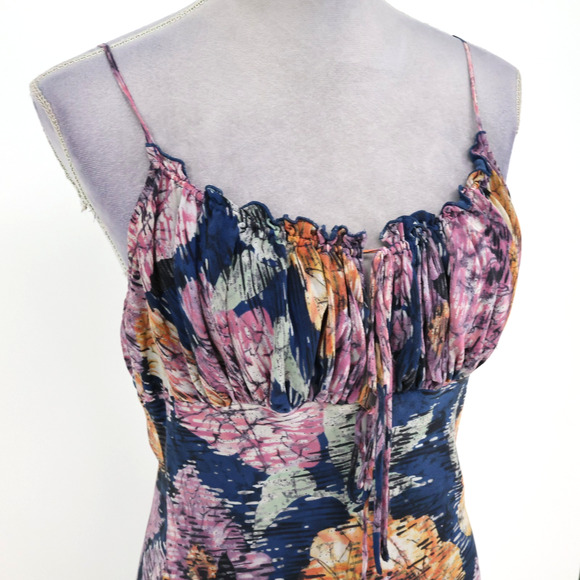 BCBG Max Azria Dress Womens 10 Pink Blue Silk Chiffon Lined Ruched Y2K Vintage - Picture 6 of 14